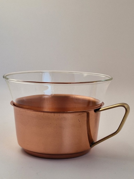 Image 1 of Tea Glasses in copper baskets.Schott&Mainz Germany.