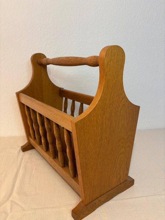 Image 1 of Vintage wooden newspaper rack 47x23x44 cm, turned rungs, carrying handle
