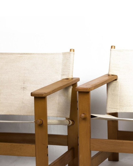 Image 1 of Vintage safari loungestoelen, 1 van 2, canvas en hout, jaren 70