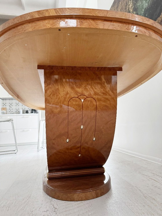 Image 1 of Stunning Art deco dining table in walnut root with mother of pearl