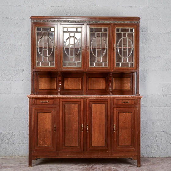 Tweedelig buffetkast met vitrine en vier deuren – Buffetkasten, Marmer, Metaal, Art Nouveau (photo 3 of 16)