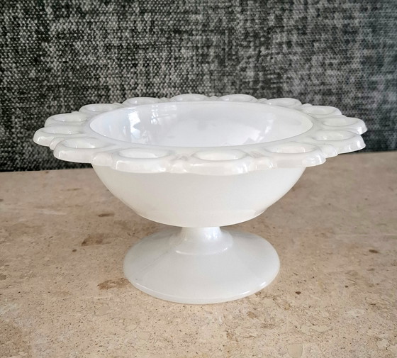 Image 1 of Vintage Milk Glass Bowl on Foot - Openwork Rim - Fenton/Westmoreland Style
