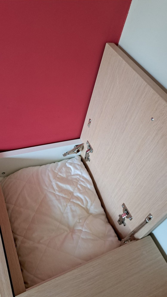 Single bed with storage drawers and matching elevated bedside table, white and light wood, Dearkids, Mdf (photo 7 of 9)