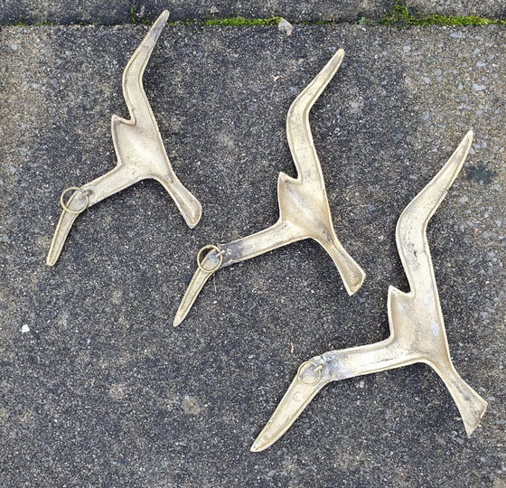 Image 1 of 3x Messing vogel wanddecoratie 