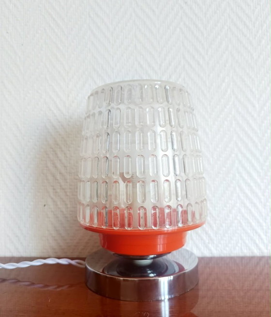 Image 1 of Space Age Orange and Chrome Table Lamp 1970