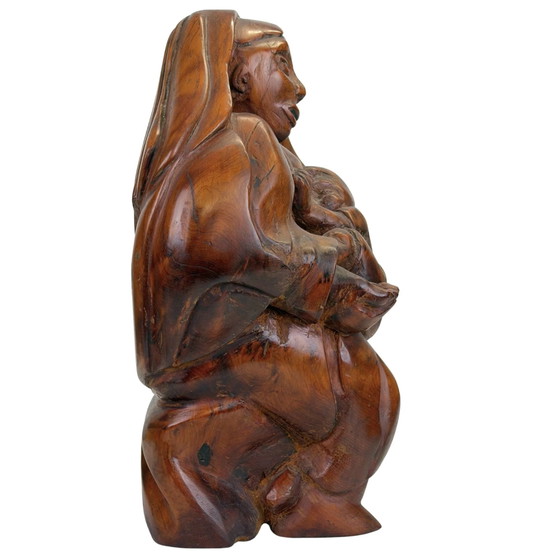Expressive Hand-Carved Madonna and Child in Heavy Tropical Hardwood – Sculpture (photo 3 of 10)
