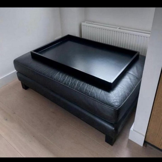 Image 1 of Pouf in Dark Brown Leather With Tray