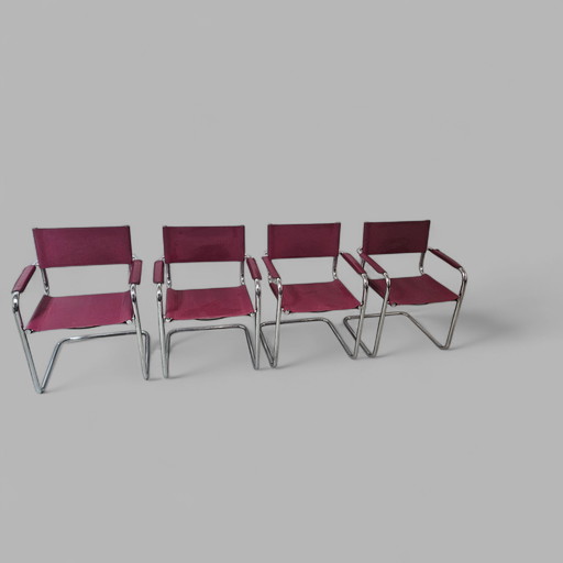 vintage design chrome leather cantilever armchair Bauhaus Bordeaux red dining chair armchair
