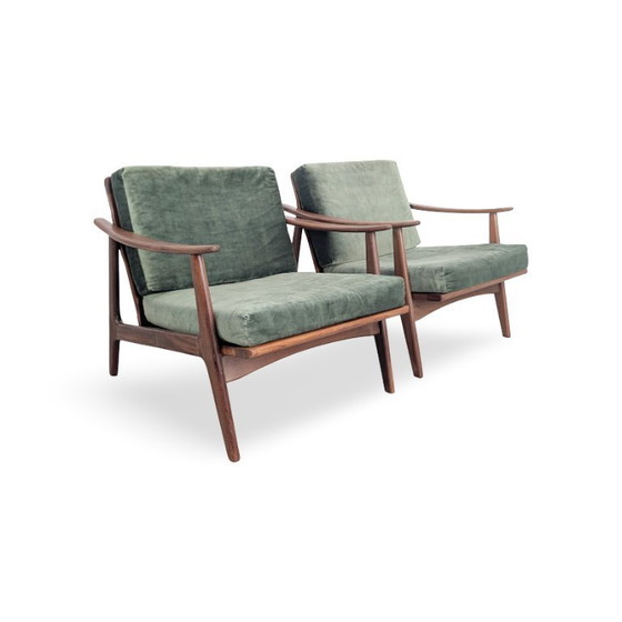 Image 1 of 2x Midcentury armchairs Vintage easy chair teak retro green Danish