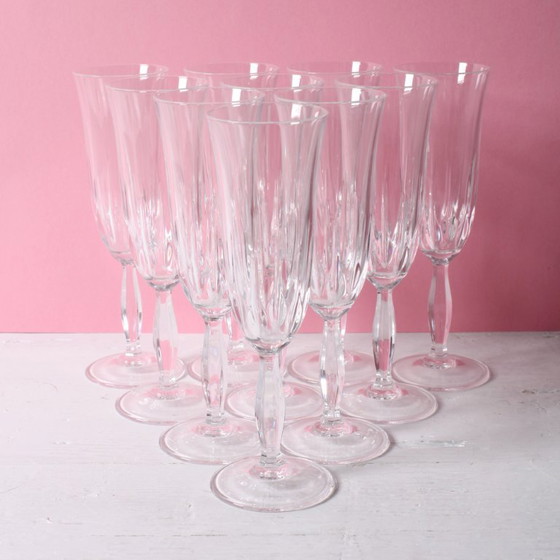 Set van 10 vintage kristallen champagneglazen, transparant Italiaans glaswerk / jaren 80 – Glazen & Karaffen (photo 4 of 12)
