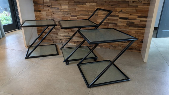 Harvink set, Z lounge tables with serving trolley, Side tables, Glass, Metal, Black (photo 10 of 18)