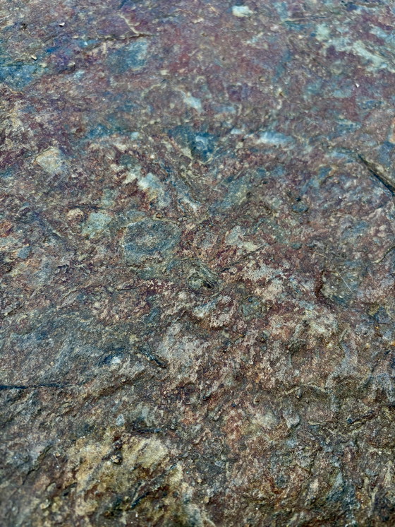 Image 1 of Vintage Brutalist Leistenen Salontafel met Chroom Onderstel – 80x80 cm