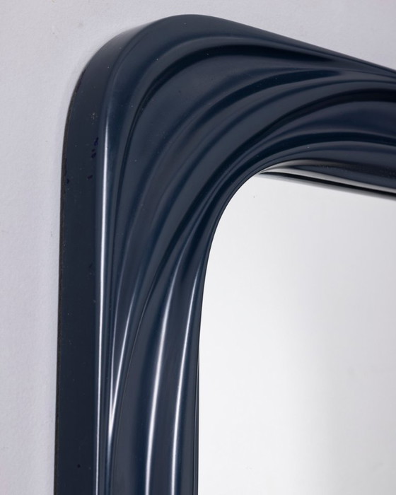 Vintage 1970s Square Wall Mirror in Blue Plastic, Italian Design (photo 3 of 7)
