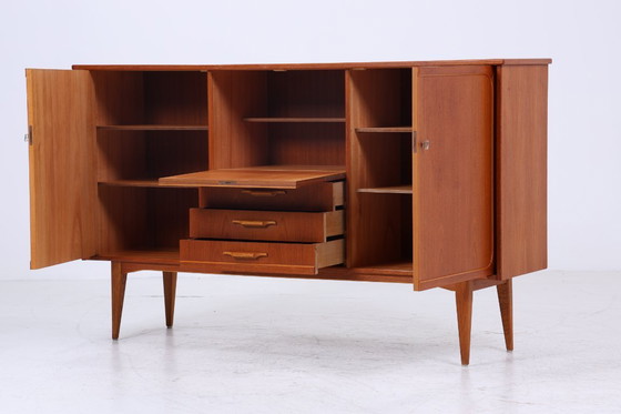 Image 1 of Vintage teak highboard 60s | Mid - Century sideboard drawer cabinet wood storage #07-42