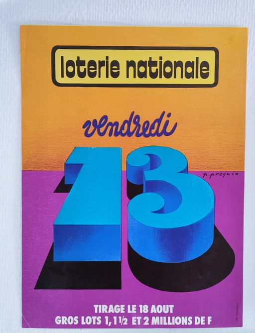 Nueve carteles ilustrados de la lotería nacional francesa de la década de 1970