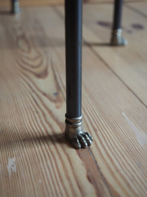 Image 1 of Mesa auxiliar Charles & Fils con patas de león y madera de raíz hexagonal