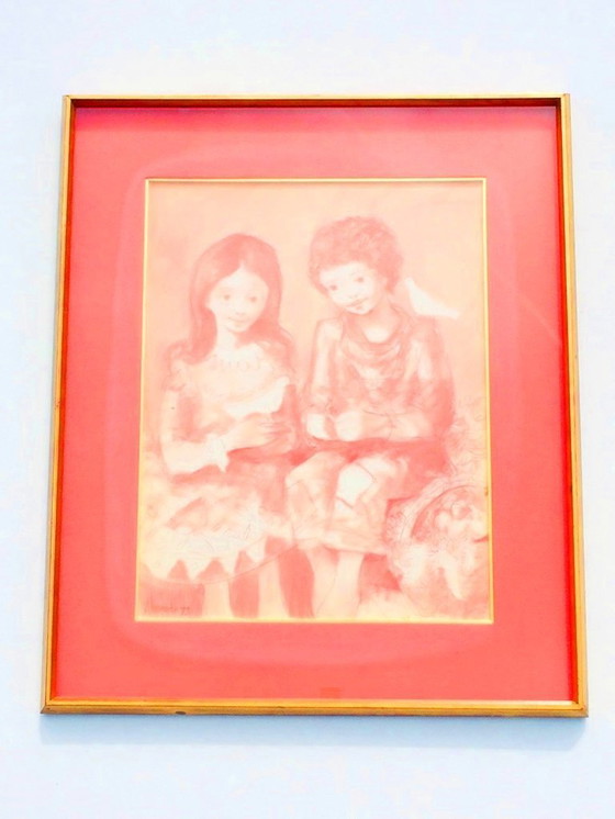 Image 1 of Alvarido, Red Chalk: 'Children' 70s Vintage *