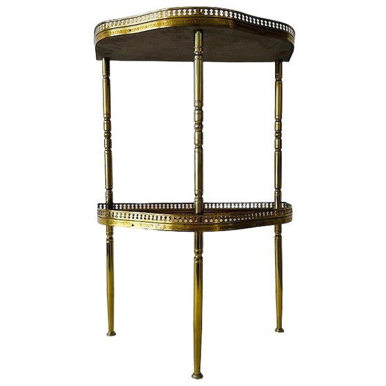 Image 1 of Vintage mid-century Italiaanse console halve maan tafel ingelegd hout messing