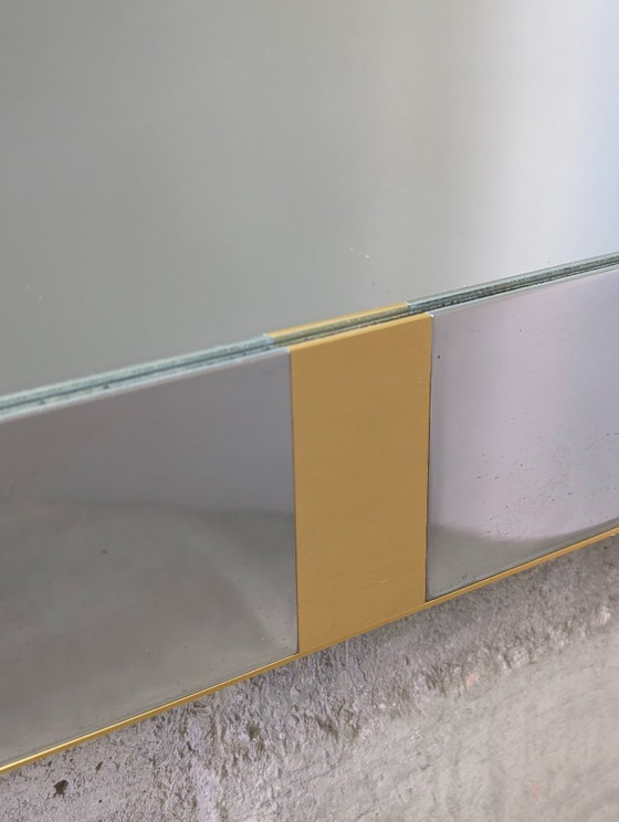 Gaetano Sciolari Mid-Century Modern Illuminated Vanity Wall Mirror in Chrome and Brass, Italy, 1970s – Glass (photo 14 of 18)
