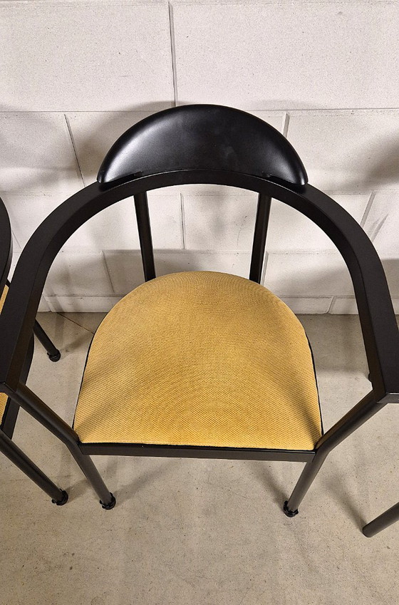 Image 1 of Seltenes IKEA Kaaro-Set aus 5 Sesseln mit gelben Stoffkissen, aus den 90er Jahren.