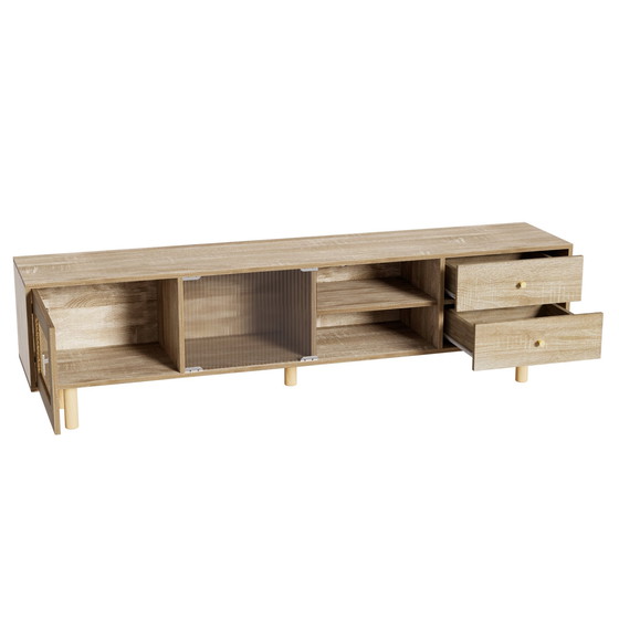 Image 1 of Urban Meuble TV-meubel in houtlook van rotan en glas met lades 172*35*48 cm