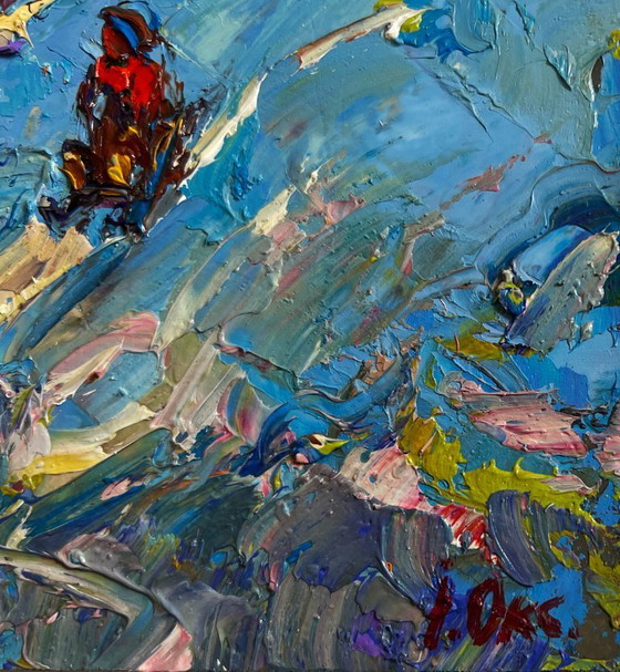 Image 1 of Original Oil Painting Frost Village Landscape Until the winter twilight