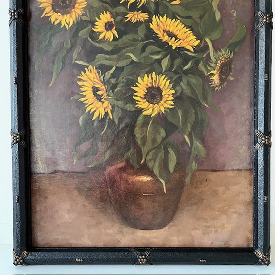 Image 1 of Antike XL Gemälde Sonnenblumen Ölfarbe M. Bertels 1920s