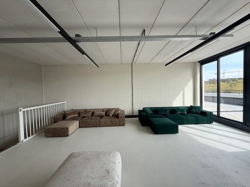 Japandi corner sofa dark green velvet