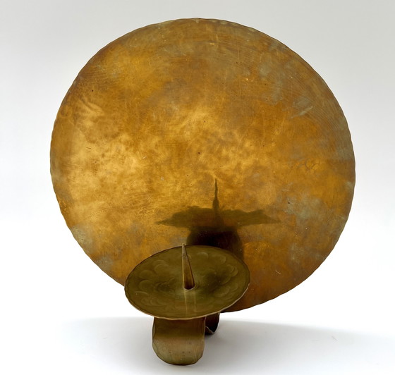 Image 1 of Art Deco wandkaarsenhouder van messing, ca. 1920-1940