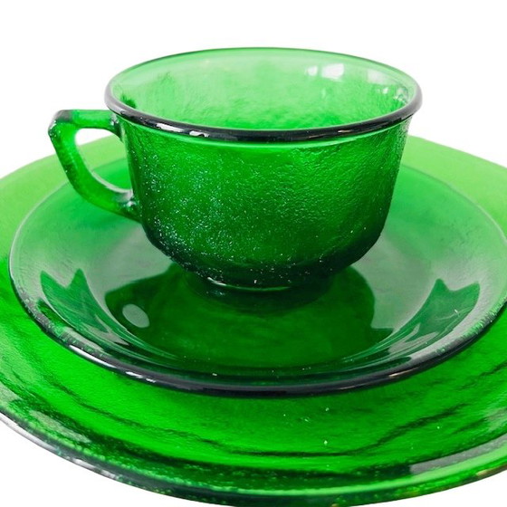 Image 1 of Set da colazione vintage in vetro verde Arcoroc Sierra anni '60