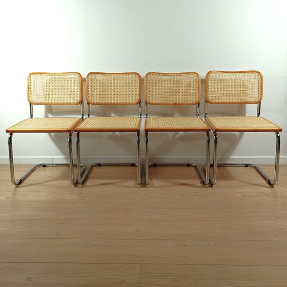 Set van 4 Cesca Stoelen van Marcel Breuer - Made in Italy – Eetkamerstoelen, Wood, Vintage (photo 4 of 8)