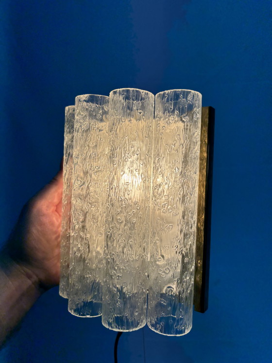 Image 1 of Ensemble d'appliques vintage Doria Leuchten tubes en verre glacé 1960