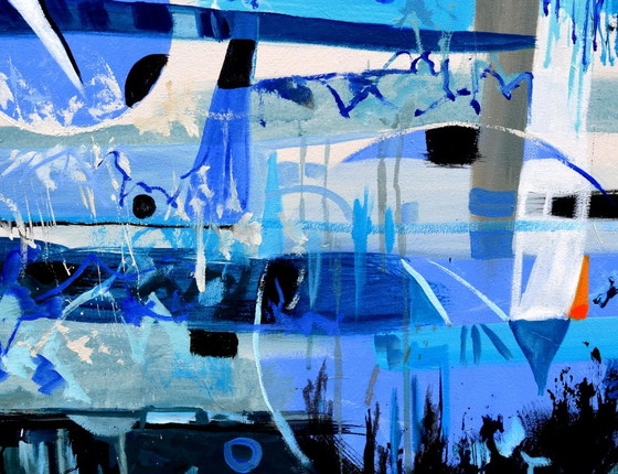 Zwei Schwesternmonde, Gemälde & Zeichnungen, Leinwand, Andere, Blau, Abstract (Foto 3 von 5)