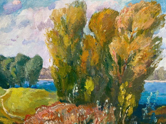 Image 1 of Original Vintage Oil Painting Nature Landscape Road to the Forest