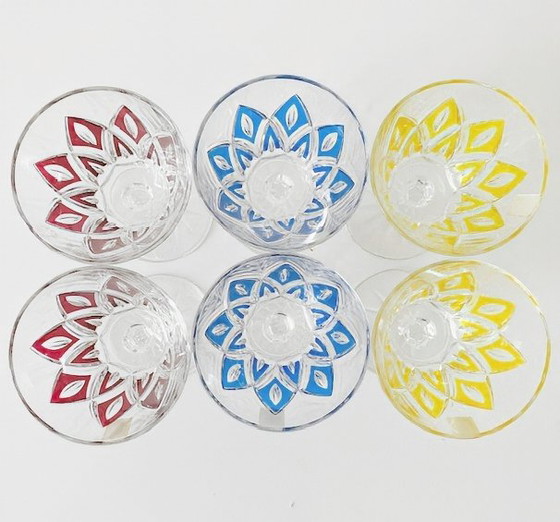 Image 1 of Set vintage VMC France Reims champagne glazen Harlequin 1960's nieuw