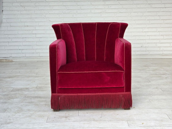 Años 60, Sillón Relax danés, Terciopelo de Mueble Rojo, Patas de Madera de Fresno. – Sillones, Velvet, Wood (photo 21 of 25)