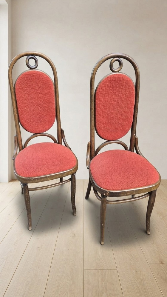 Ensemble de 8 chaises de salle à manger vintage en bois courbé à haut dossier, Thonet, années 1970, 45 × 40 × (photo 5 of 7)