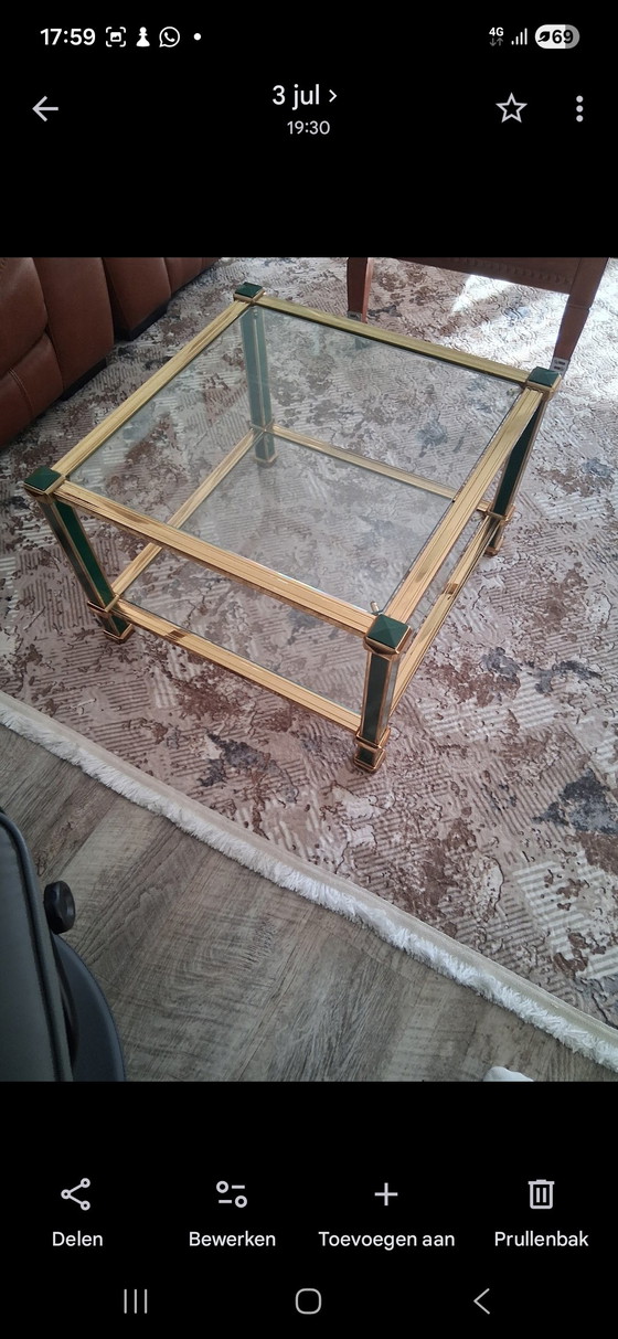 Prachtige vintage glazen tafel ,Hollywood Regency style – Salontafels, Glass, Metal (photo 2 of 5)