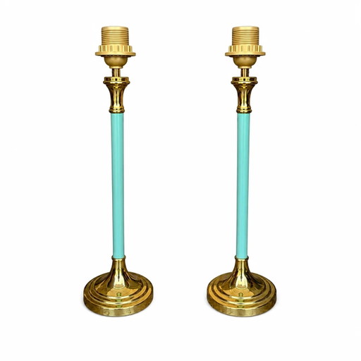 2 x Brass and Blue Steel Table Lamps from Kullmann / 1970s /
