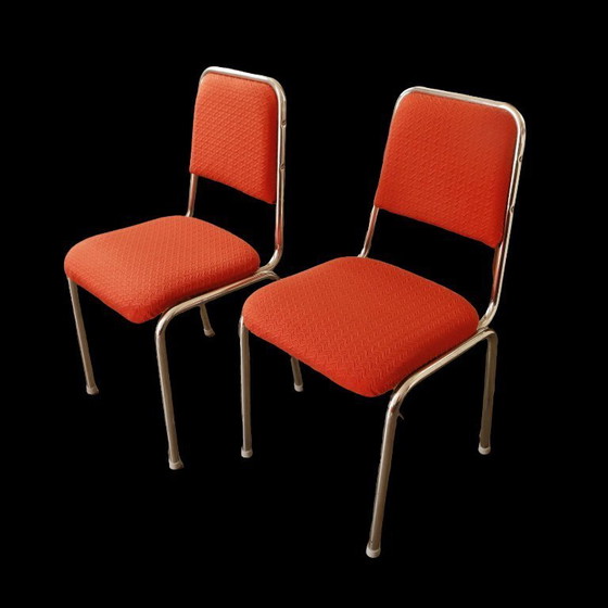 Image 1 of Paire de chaises rétro à structure chromée et tapisserie rouge