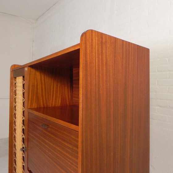 Image 1 of Mobiletto vintage, scrittoio in rattan e legno, anni '60