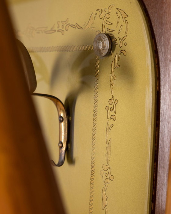 Image 1 of Appendiabiti da parete vintage anni 50 in legno e vetro decorato design Italiano