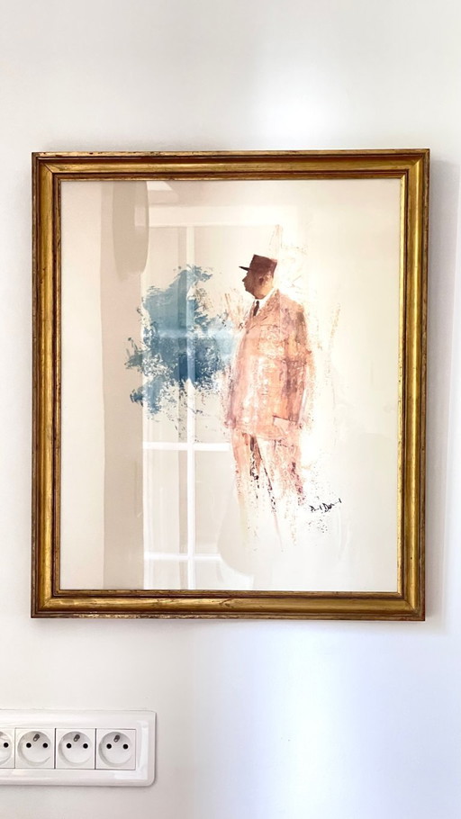 ILLUSTRATION of de Gaulle on Vintage PAPER