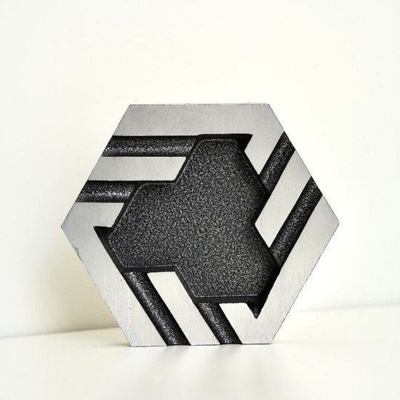 Image 1 of Vintage Brutalist Metal Vide-Poche & Ashtray – Geometric Industrial Design