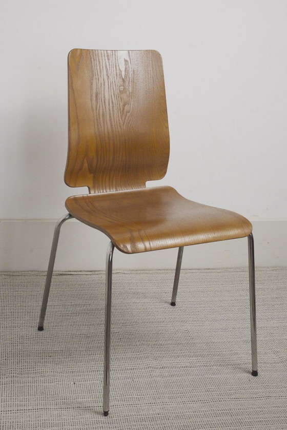 Image 1 of Chaises IKEA Gilbert en teck vintage, ensemble de 6 chaises de salle à manger empilables en contreplaqué de teck, style scandina