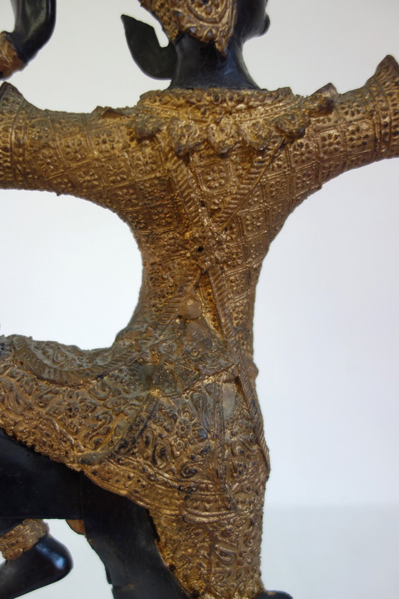 Image 1 of Gilded bronze and black statuette of Prince Rama, Thailand