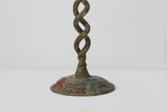 Image 1 of Großer Mid-Century Open Barley Twist Metall-Kerzenhalter, 1920er Jahre