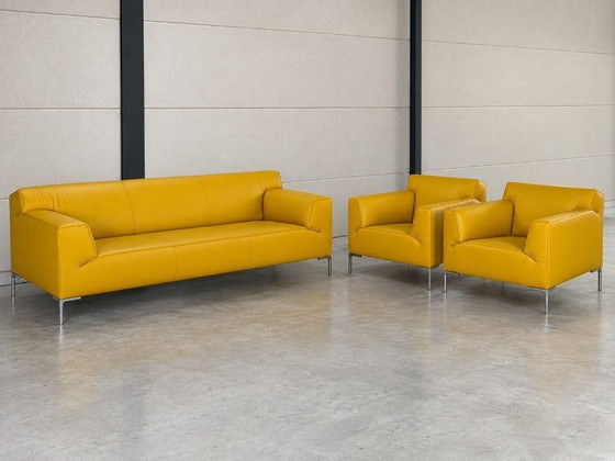 Design on Stock Bloq 3-seater sofa - ocher yellow leather, 3-5 seaters, Chrome (photo 10 of 10)