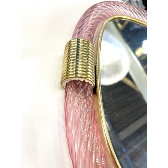 Image 1 of Miroir de luxe en verre de Murano rose vénitien avec accents Torciglione Torchon