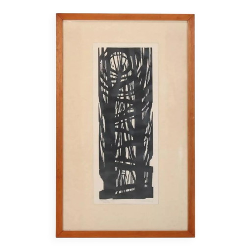 Holzschnitt mit dem Titel „Bäume“ aus dem Jahr 1963 – schilderijen tekeningen, Paper, Wood, Abstract
